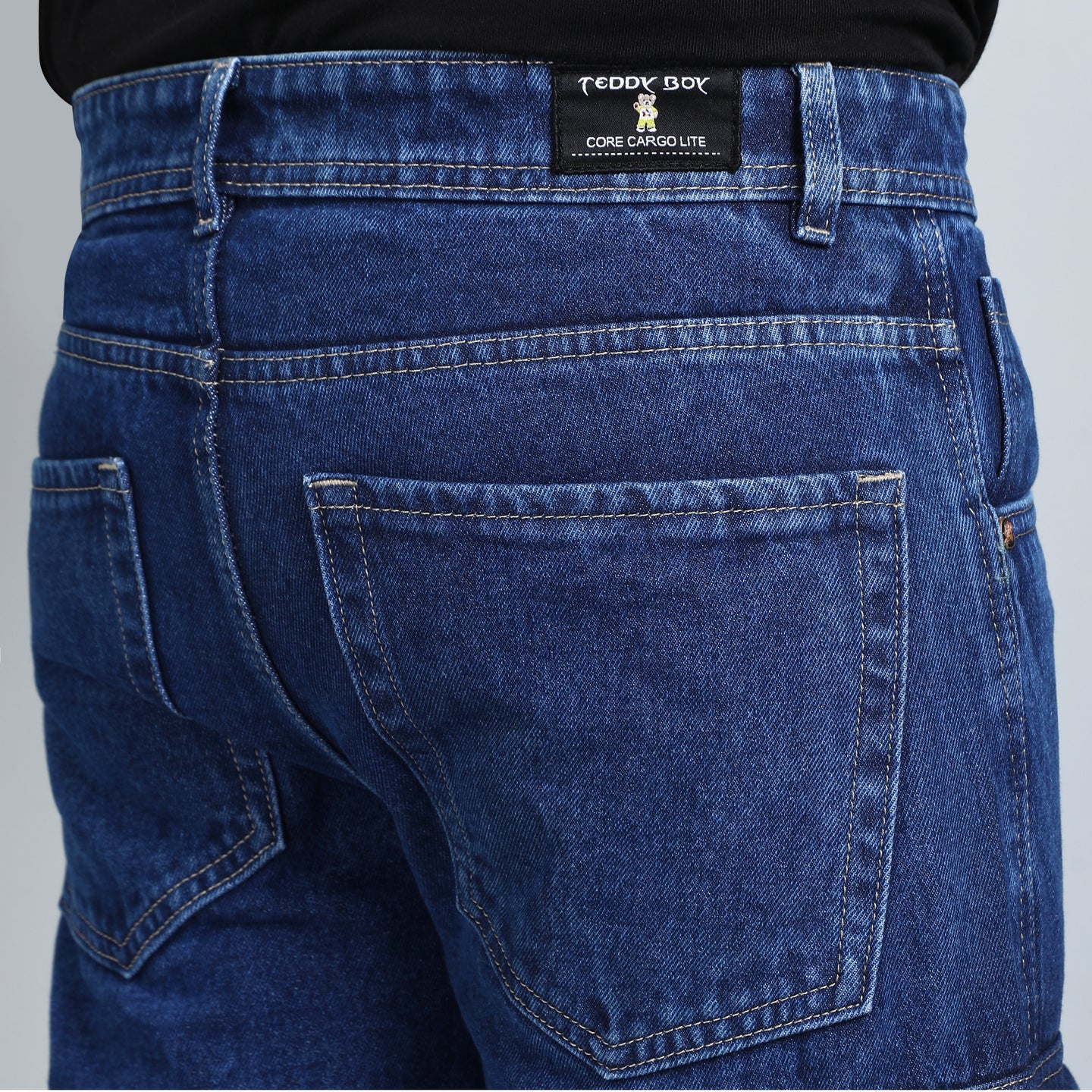 DARK BLUE BAGGY CARGO FIT JEANS 4639-1